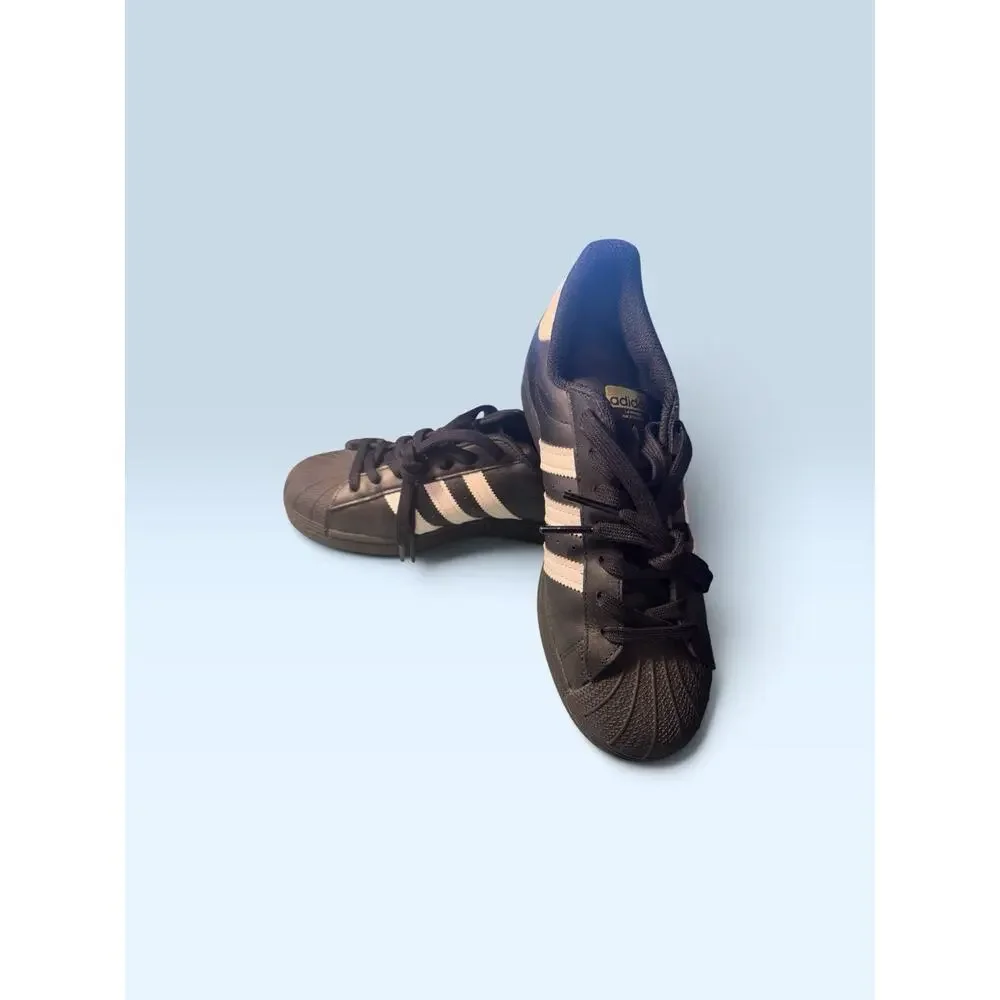 Adidas Black Superstar Shell Toe Sneakers Black White Size 7